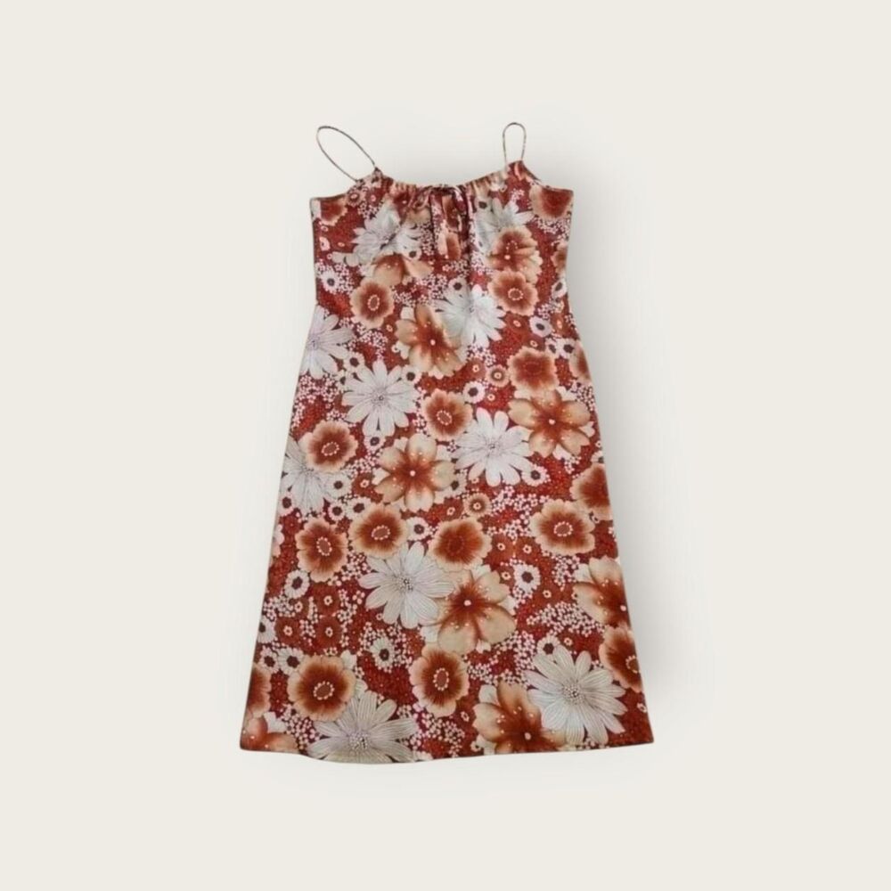 VTG Y2k Spoiled Girl orange floral empire waist milkmaid midi dress